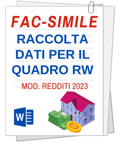 Fac-simile | Raccolta dati Quadro RW Mod. Redditi 2023 (imposte 2022)